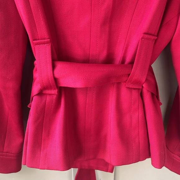 Zara Woman Sz 6 Wool Red Belted  Short Trench Coat Careerwear Contemporary - Picture 9 of 13